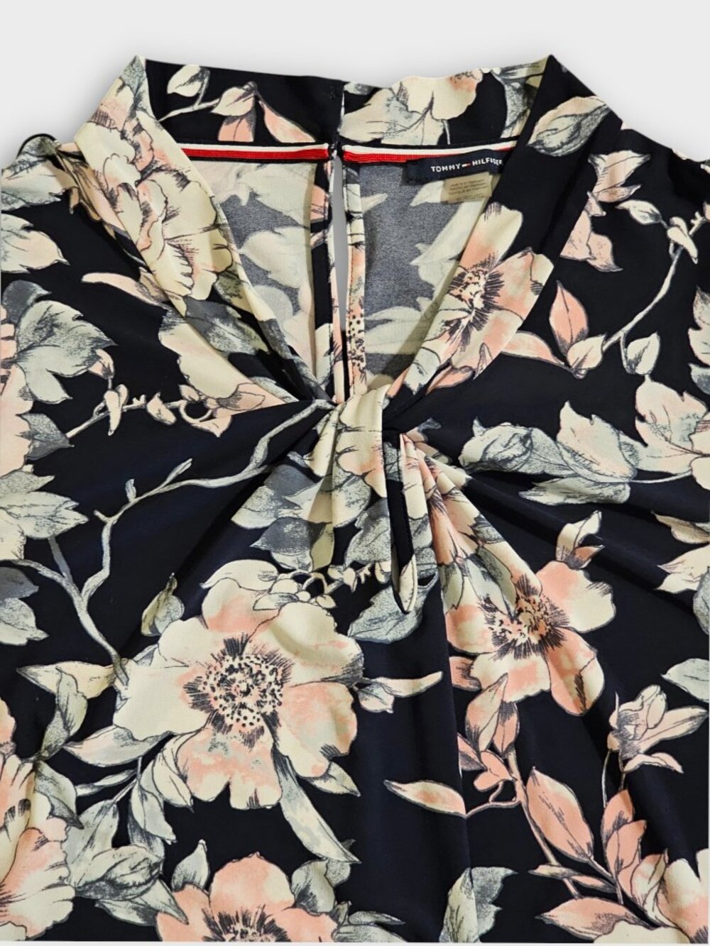 Tommy Hilfiger Floral Blouse Women’s XL Sleeveless V Neck Knot Front - Picture 12 of 14